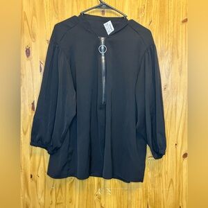 Source Unknown Chic Black Blouse with Ring Zipper